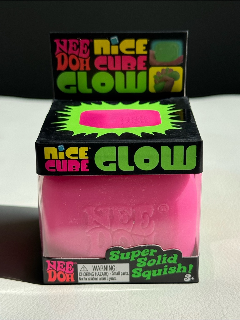 NeeDoh Glow in the Dark Nice Cube Pink Squishy Viral Toy New SHIPS TODAY!